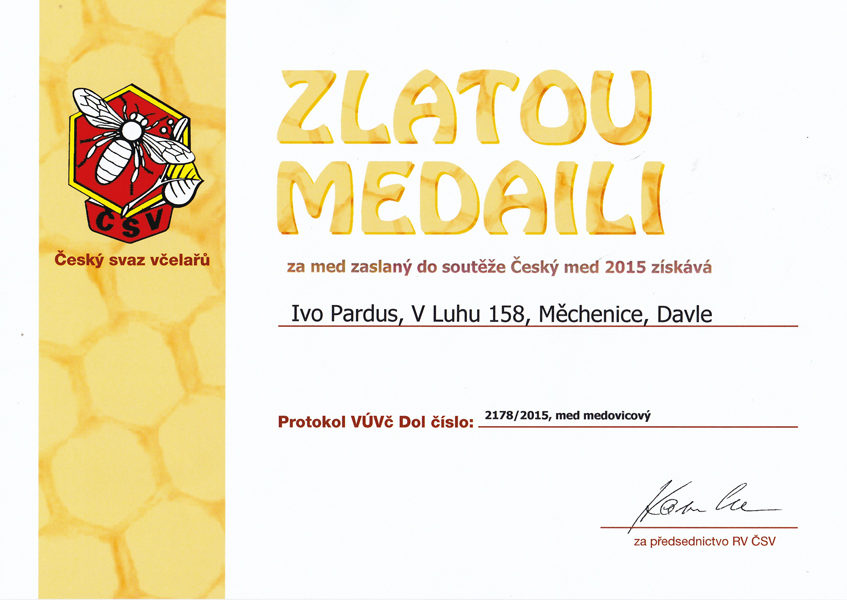 Zlatá medaile v soutěži Český med